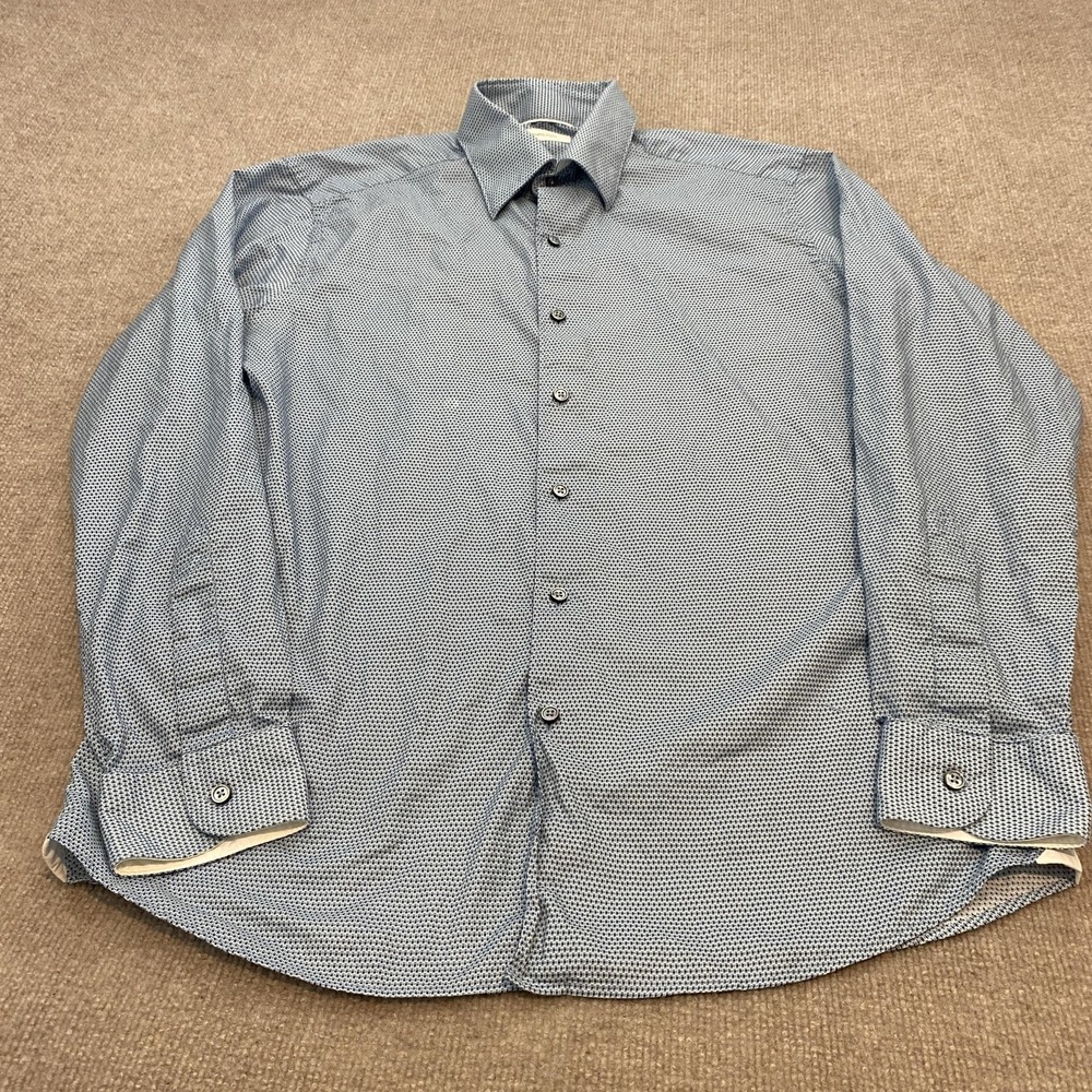 Ermenegildo Zegna Dress Shirt Mens XL Blue Geometric Long Sleeve Button Down